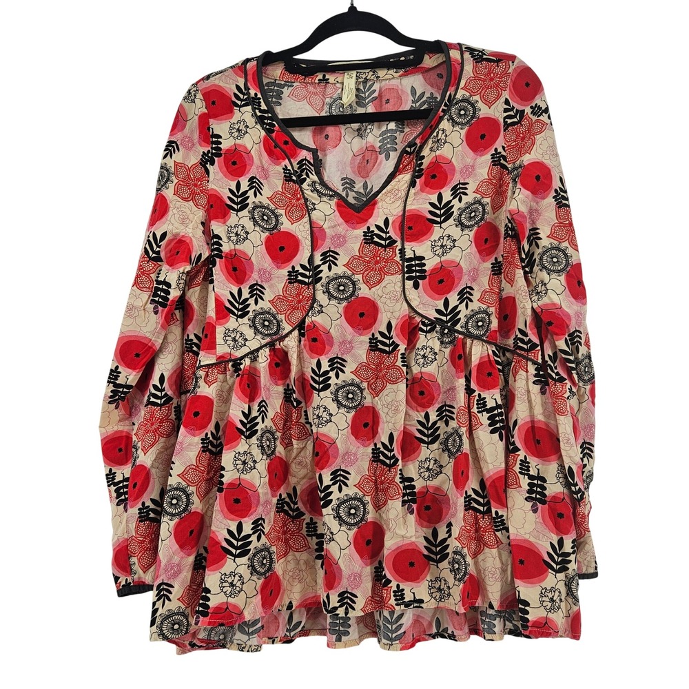 Matilda Jane Floral Peplum Tunic Top Medium Boho Maximalist Whimsy‎ Artsy Summer
